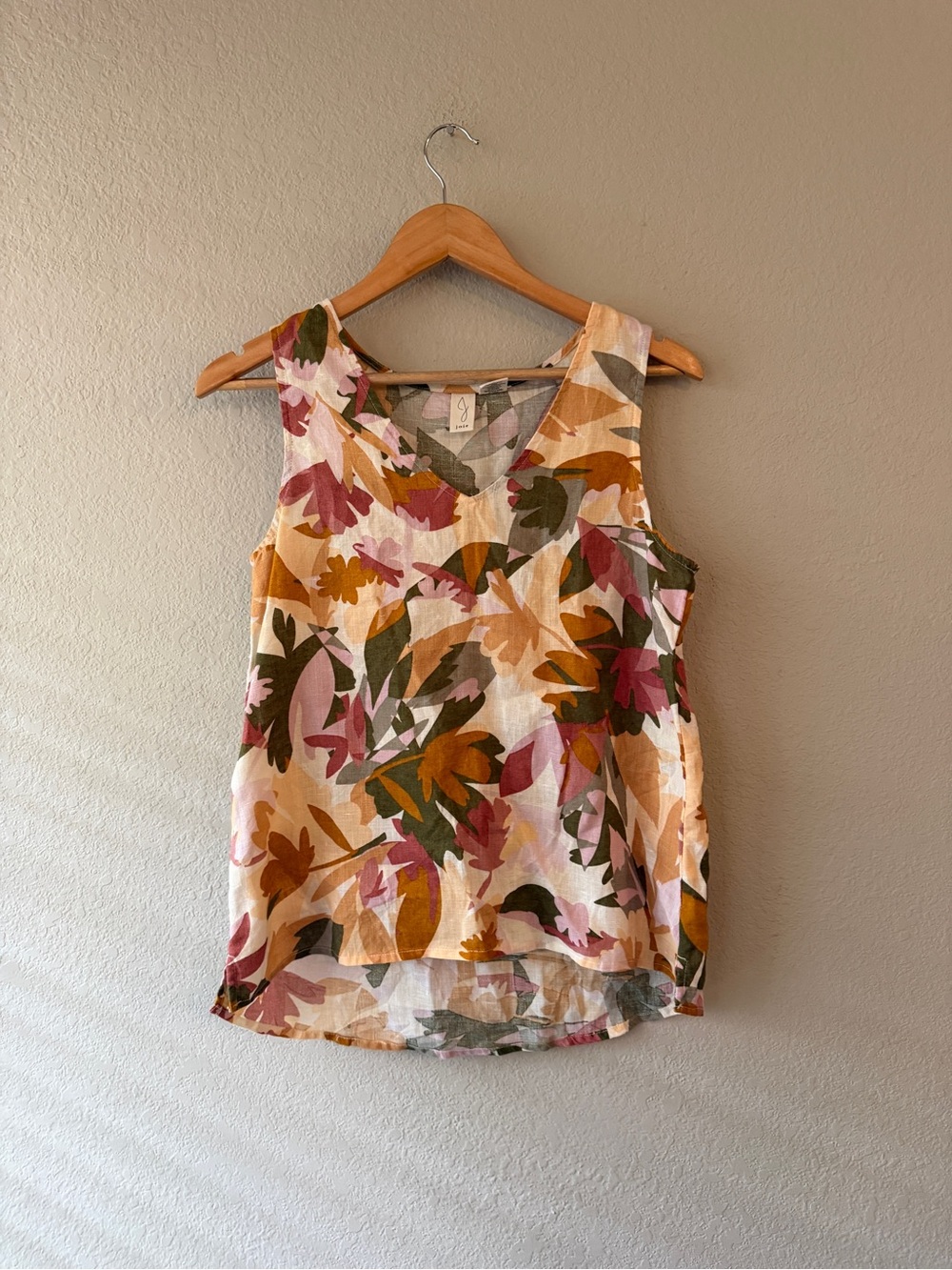 Joie Floral Linen Sleeveless Tank in Pink Green Tan Cream Size Small